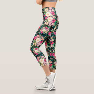 Hübsche farbige Blume Schwarz Botanisch Capri Leggings