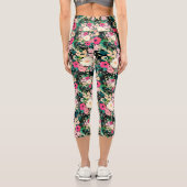 Hübsche farbige Blume Schwarz Botanisch Capri Leggings (Rückseite)