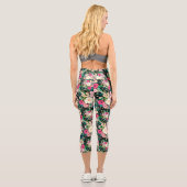 Hübsche farbige Blume Schwarz Botanisch Capri Leggings (Rückseite)