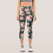Hübsche farbige Blume Schwarz Botanisch Capri Leggings (Vorderseite)