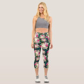 Hübsche farbige Blume Schwarz Botanisch Capri Leggings (Vorderseite)