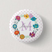 Hübsche farbige Blume Wreath Personalisiert Dotty Button (Vorderseite)