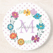 Hübsche farbige Blume Wreath Personalisiert Dotty Getränkeuntersetzer (Vorne)