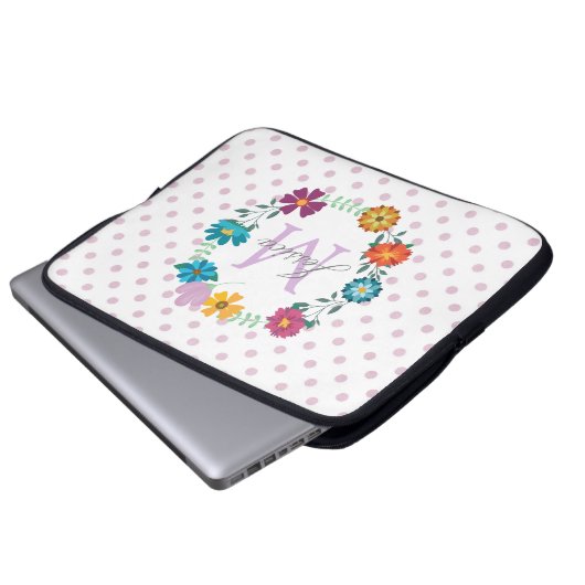 Hübsche farbige Blume Wreath Personalisiert Dotty Laptopschutzhülle (Vorne Knopf)