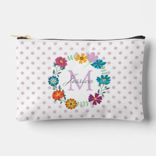 Hübsche farbige Blume Wreath Personalisiert Dotty Zubehörtasche