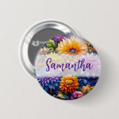 Hübsche Farbige Digital Ai Art Blume Button (Vorne & Hinten)