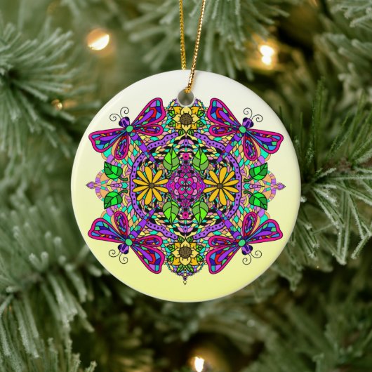 Hübsche farbige Libelle Mystical Mandala Keramik Ornament (Baum)