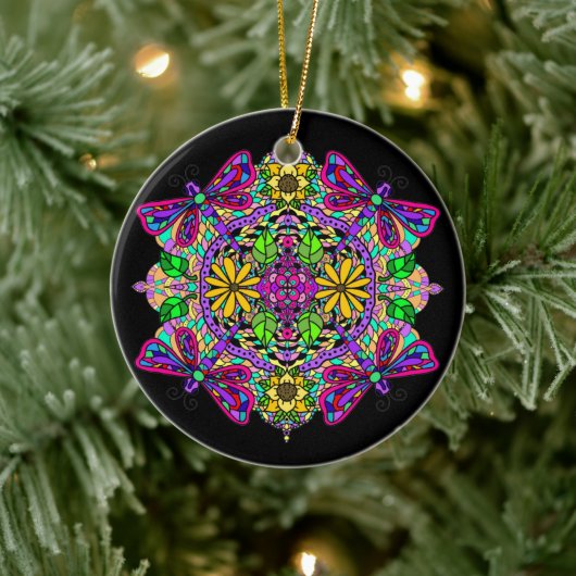 Hübsche farbige Libelle Mystical Mandala Keramik Ornament (Baum)