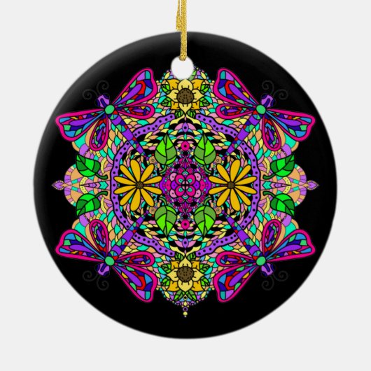 Hübsche farbige Libelle Mystical Mandala Keramik Ornament (Hinten)