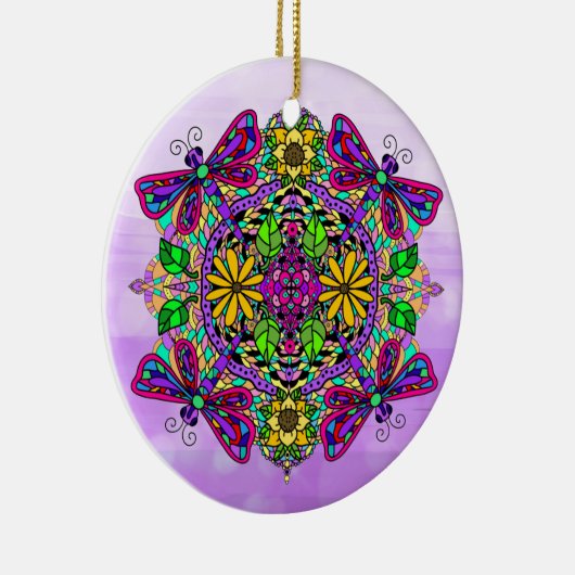 Hübsche farbige Libelle Mystical Mandala Keramik Ornament (Rechts)