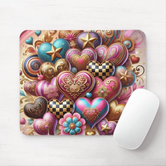 HÜBSCHE FARBIGE VALENTINSTAG HERZEN MOUSEPAD (Mit Mouse)