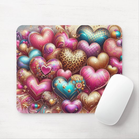 HÜBSCHE FARBIGE VALENTINSTAG HERZEN MOUSEPAD (Mit Mouse)