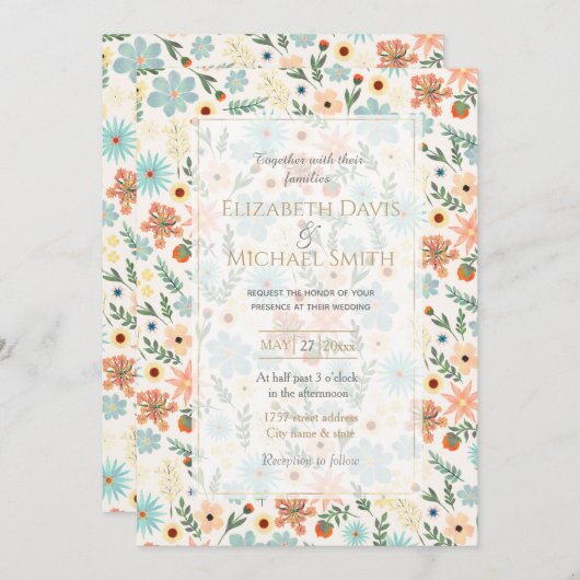 Hübsche Farbtöne, florweiße Farbe Einladung (Vorne/Hinten)