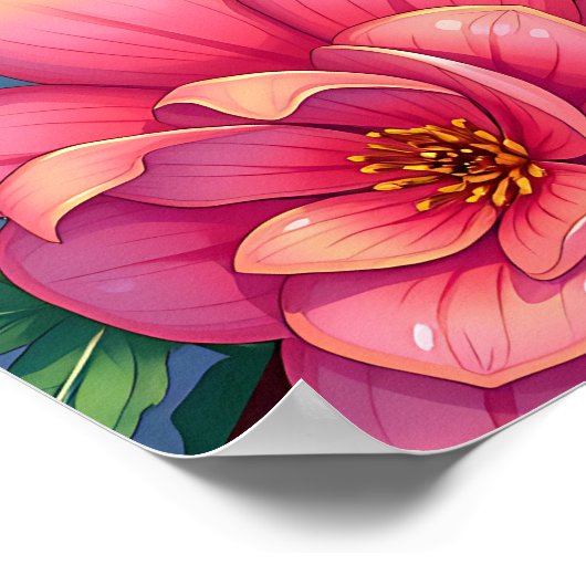 Hübsche Farbweibchen mit rosa Blume Poster (Ecke)