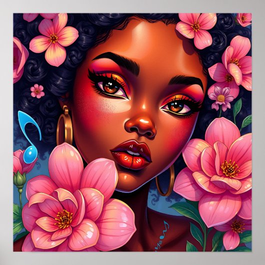 Hübsche Farbweibchen mit rosa Blume Poster (Vorne)