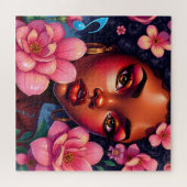 Hübsche Farbweibchen mit rosa Blume Puzzle (Horizontal)