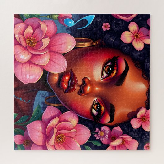 Hübsche Farbweibchen mit rosa Blume Puzzle (Horizontal)