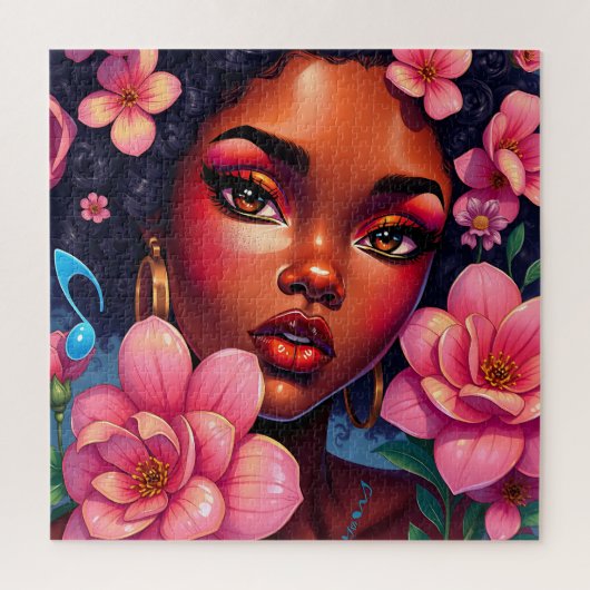 Hübsche Farbweibchen mit rosa Blume Puzzle (Vertikal)