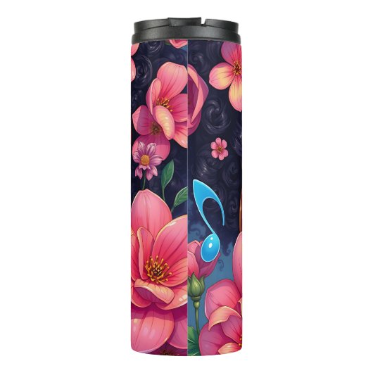 Hübsche Farbweibchen mit rosa Blume Thermosbecher (Rückseite)