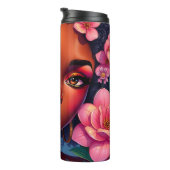 Hübsche Farbweibchen mit rosa Blume Thermosbecher (Nach rechts gedreht)