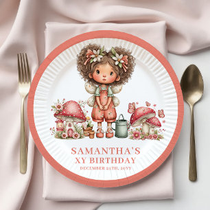 Hübsche Fee 4. Geburtstag Rosa Blumen Party Papier Pappteller