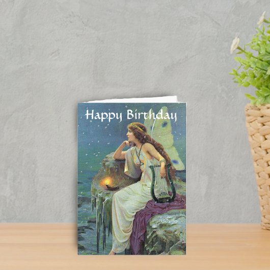 Hübsche Fee Harfe Candle Ocean Geburtstag Karte