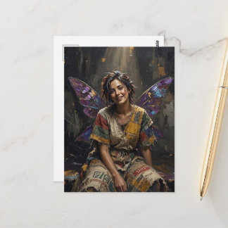 Hübsche Fee in einem recycelten Kleid aus bunten L Postkarte