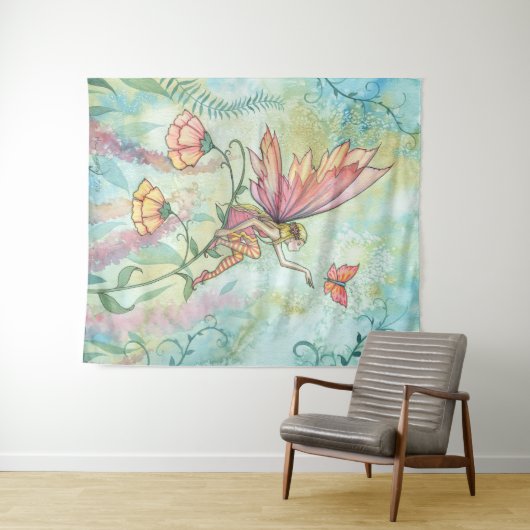 Hübsche Fee mit Butterfly Wasserfarben Kunst Wandteppich (Beispiel (Horizontal))
