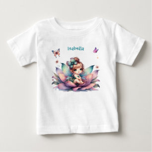 Hübsche Fee sitzt in einer Blume Baby T-shirt
