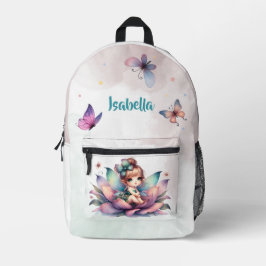 Hübsche Fee sitzt in einer Blume Bedruckter Rucksack