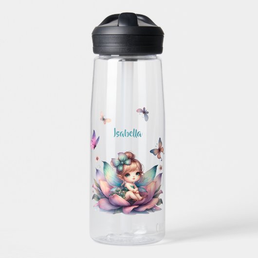 Hübsche Fee sitzt in einer Blume Trinkflasche (Vorne)