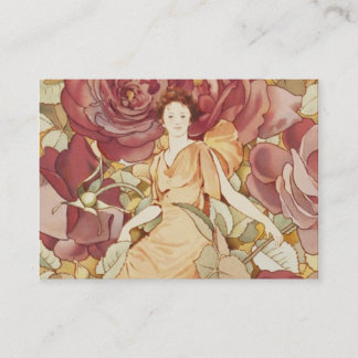 Hübsche feenhafte Nymphe in den Rosen Visitenkarte