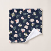 Hübsche feminine Blume für ihre blaue Marineblau Badhandtuch Set (Waschlappen)