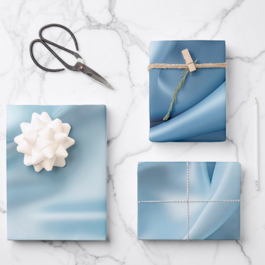 Hübsche Feminine Light Blue Imitats Satin Geschenkpapier Set (Vorderseite)
