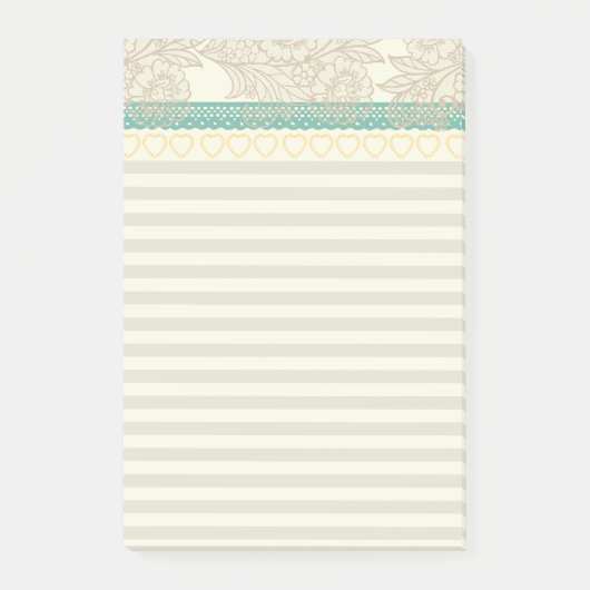 Hübsche feminine sehr pastellfarbene Spitze und St Post-it Klebezettel (Vorderseite)