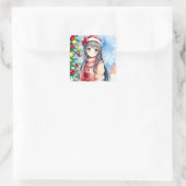 Hübsche Festtage Anime Girl Weihnachten Quadratischer Aufkleber (Tasche)