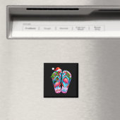 Hübsche Flamingo Flip Flops Tropischer Sommer Weih Magnet (In Situ (Geschirrspüler))