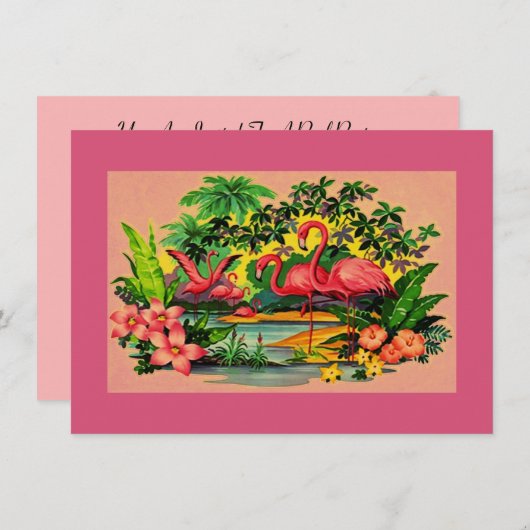 Hübsche Flamingos Pool-Party Einladungen (Vorne/Hinten)