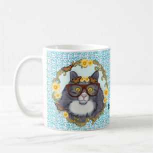 Hübsche Floof-Katze mit Brille Tasse