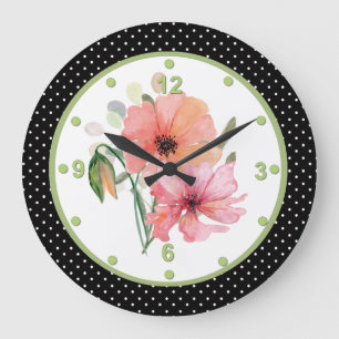 Hübsche Flora und Polka Dot Wall Clock Große Wanduhr