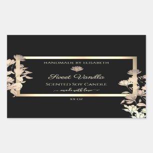 Hübsche Floral Product Packaging Labels Black Gold Rechteckiger Aufkleber