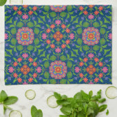Hübsche Floral Rangoli, Tiefblaues Küchentuch (Gefaltet)