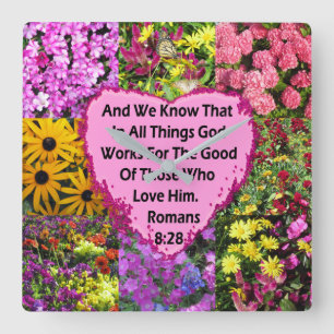 HÜBSCHE FLORAL ROMANS 8:28 SCRIPTURE VERSE QUADRATISCHE WANDUHR