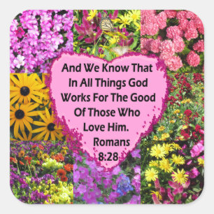 HÜBSCHE FLORAL ROMANS 8:28 SCRIPTURE VERSE QUADRATISCHER AUFKLEBER