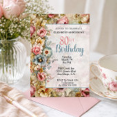 Hübsche Florale Collage 80. Geburtstag Einladung