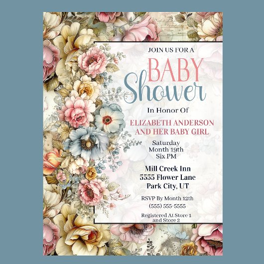 Hübsche Florale Collage Baby Shower Einladung