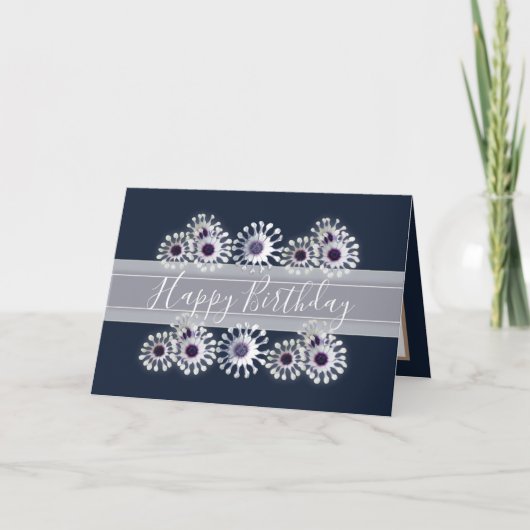 Hübsche florale Elegant Daisy Blume Navy Geburtsta Karte (Vorderseite)
