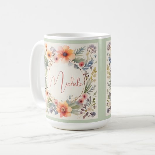 Hübsche florale Farbmonogramm Kaffeetasse (Vorderseite Links)