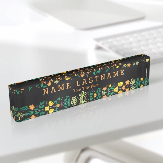 Hübsche florale Girl Custom Black Desk Namplate Namensplakette