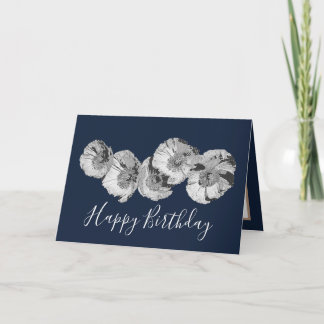 Hübsche florale Modern Poppy Blume Navy Geburtstag Karte